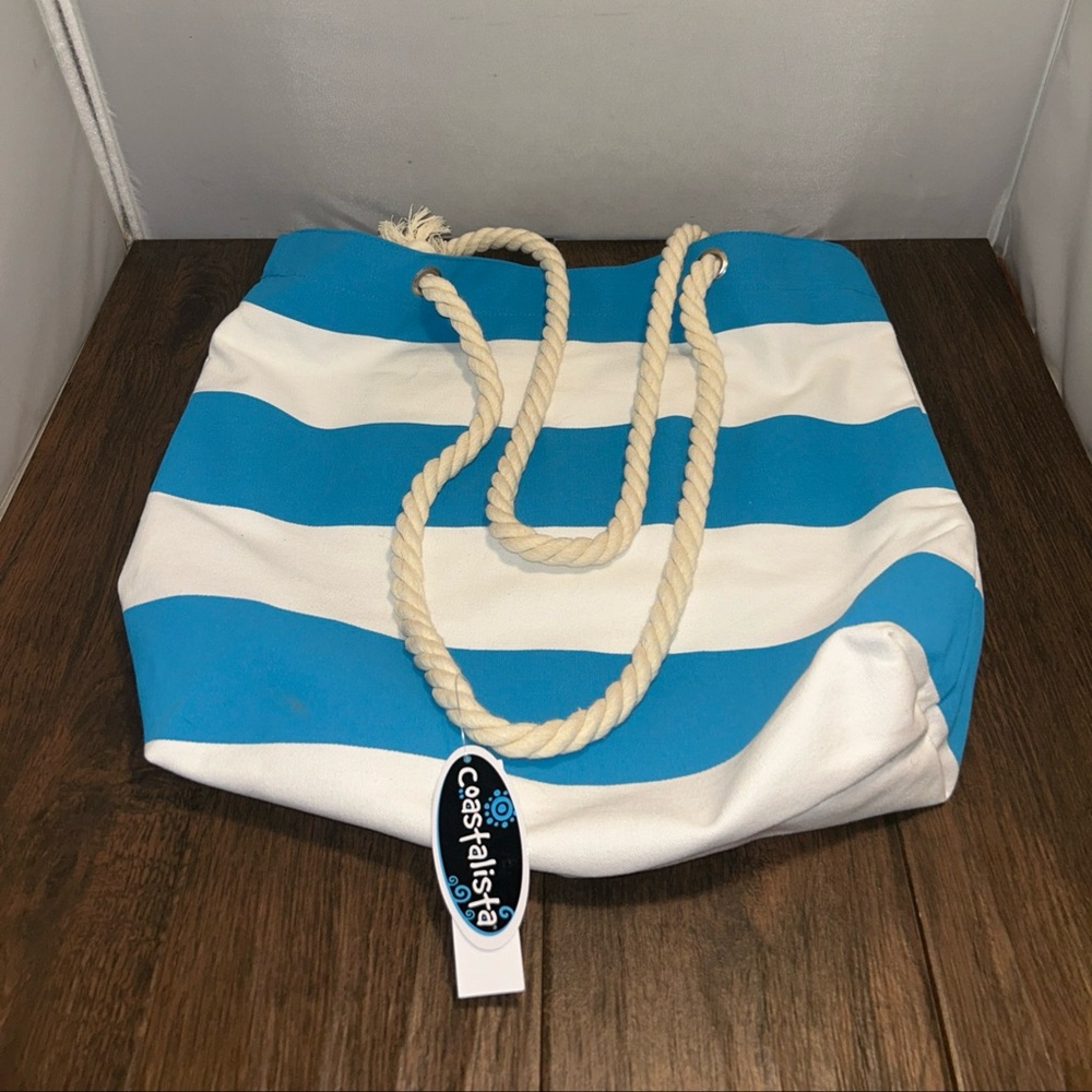 Coastalista large Thick Heavy Canvas Blue & White Tote Bag New